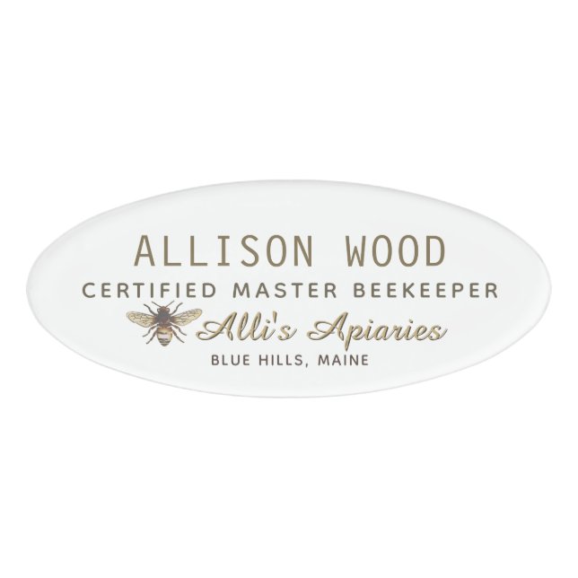 BEEKEEPER NAME TAG with Honeybee (Front)