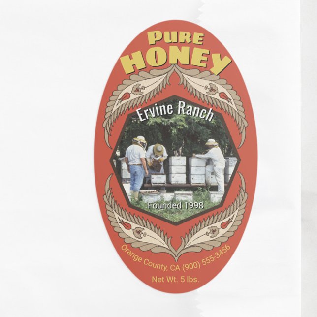 Beekeeper Photo Insert Honey Jar Vertical Oval Sticker (Creator Uploaded)