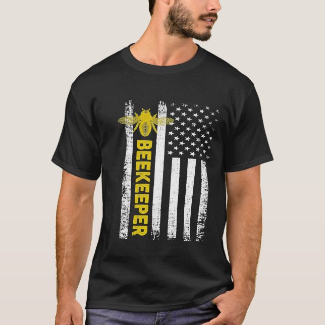 Beekeeper   Retro Style Patriotic Bee T-Shirt (Front)