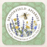 Beekeeper’s Wildflower and Queen Bee Apiary  Square Paper Coaster<br><div class="desc">A classy, nature-inspired apiary business card with an “organic” vibe on high-quality kraft paper. Hand painted local flowers and a vintage queen honeybee illustration in a white circle ringed by dotted-squares and honeycomb. If you prefer a natural-looking kraft background with a ’textured’ appearance, go to the LAYERS panel and “unhide”...</div>