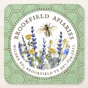 Beekeeper’s Wildflower and Queen Bee Apiary  Square Paper Coaster