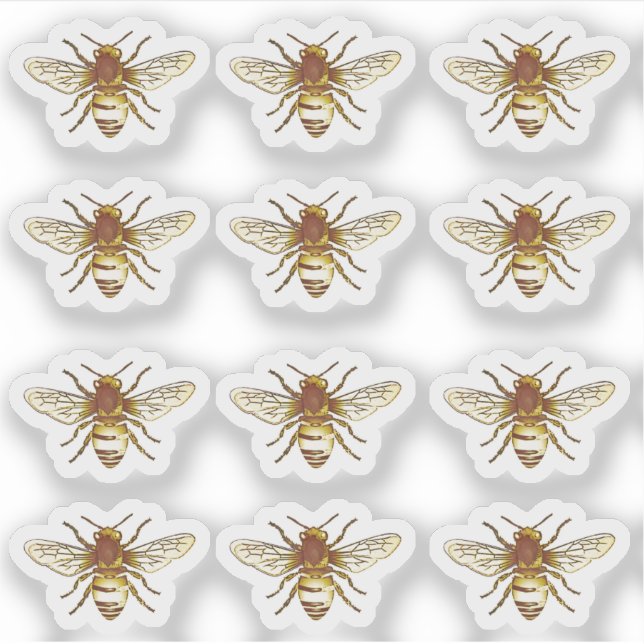 Beekeeper Vintage Gold Honeybee Waterproof Label (Front)