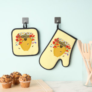 Beekeepers Beehive Honey Oven Mitt & Pot Holder Set