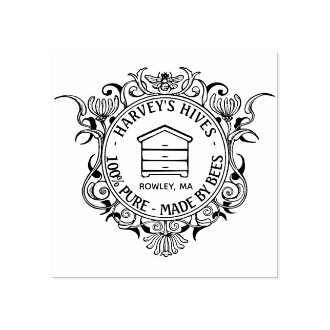 Beekeeper's Elaborate Honeybee Frame with Hive Rubber Stamp (Imprint)