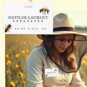 Beekeeper's name badge with realistic honeybees ID badge