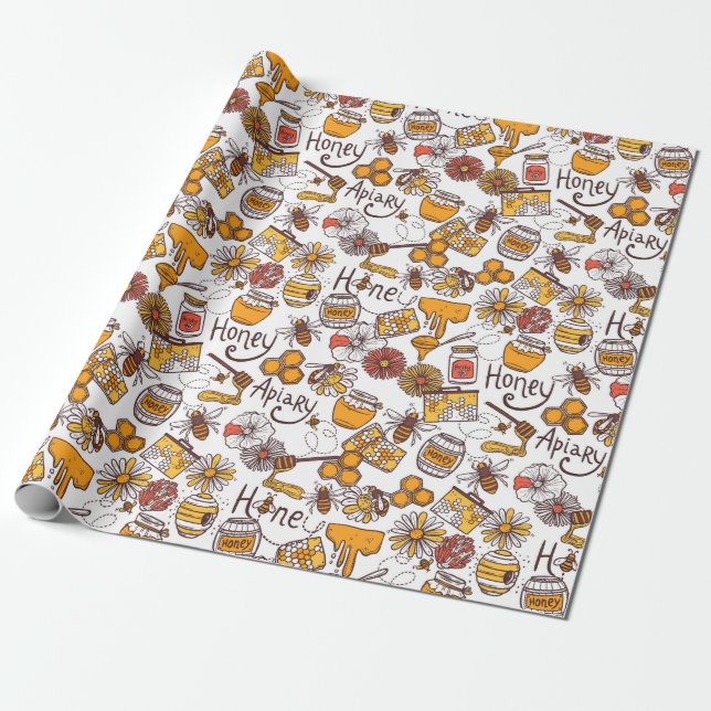 Beekeeping pattern wrapping paper (Unrolled)