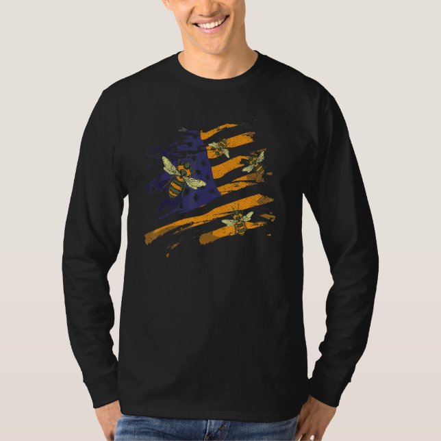 Beekeeping Usa Flag Apiarist Bee Hive Patriotic Be T-Shirt (Front)