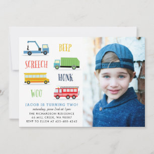 Beep Choo Vroom birthday party Photo Invitation
