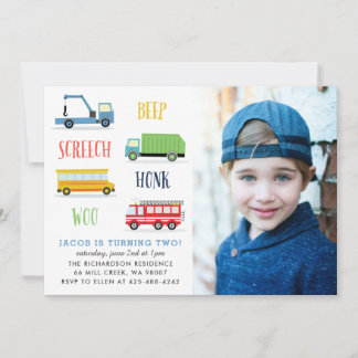 Beep Choo Vroom birthday party Photo Invitation