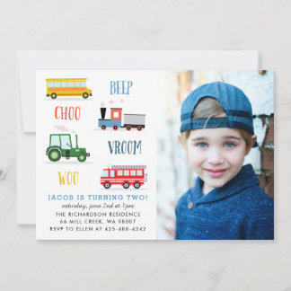 Beep Choo Vroom birthday party Photo Invitation