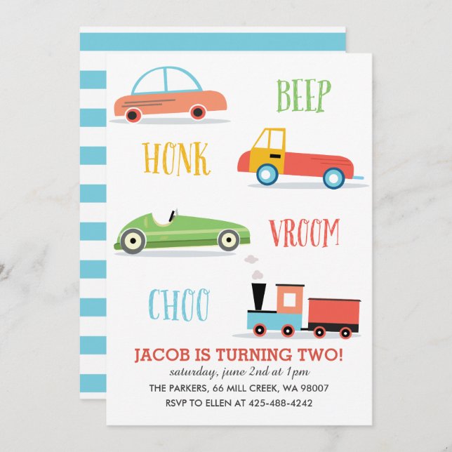 Beep Honk Chooo Kid's birthday party Invitation (Front/Back)