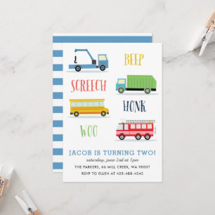 Beep Screech Woo Kid's birthday Party_Blue Invitation