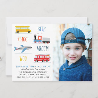 Beep Vroom woo Aeroplane birthday party photo Invitation