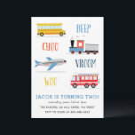 Beep Vroom Woo Aeroplane Kid's birthday party  Inv Invitation<br><div class="desc">A kid's birthday party invitation featuring Train,  fire truck,  Air Plane and a school bus.</div>