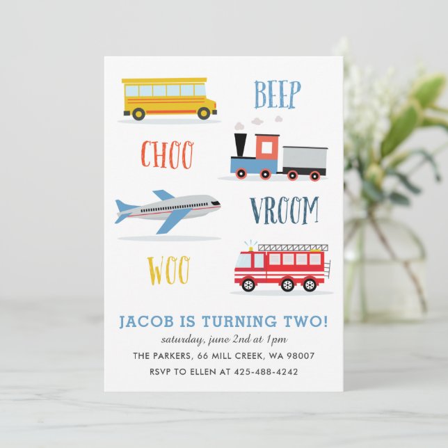 Beep Vroom Woo Aeroplane Kid's birthday party  Invitation (Standing Front)