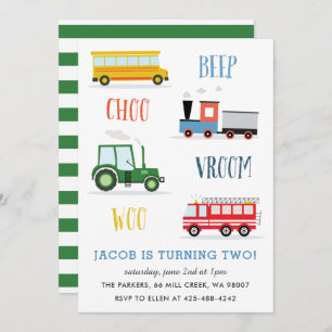 Beep Vroom Woo Tractor Kid's birthday party  Invitation