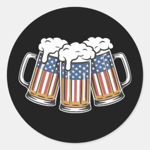Beer 4th Of July American Flag US Vintage Retro Classic Round Sticker