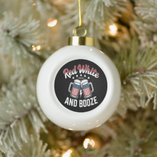 Beer 4th Of July , Patriotic Party Ceramic Ball Christmas Ornament