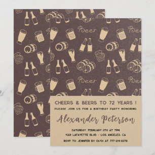 Beer Adult Rustic Pattern Men 72nd birthday Invitation