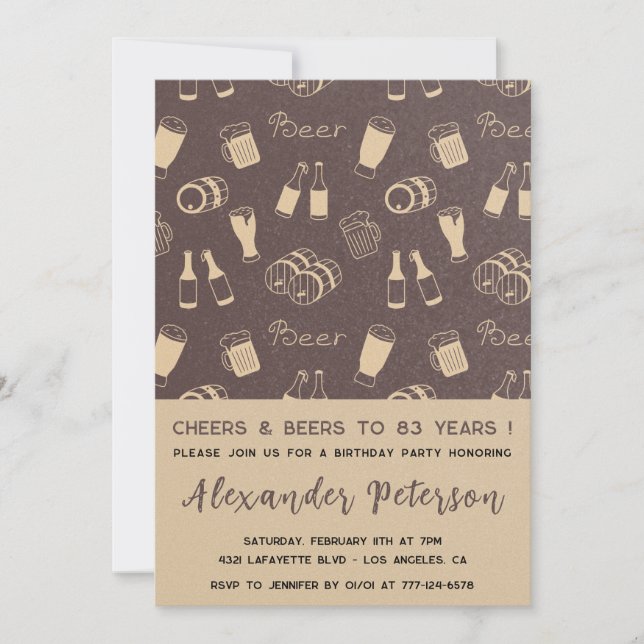 Beer Adult Rustic Pattern Men 83rd birthday Invitation (Front)