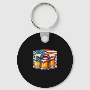 Beer American Flag 4th Of July Men Women Drinking  Key Ring