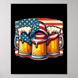 Beer American Flag 4th Of July Men Women Drinking Poster