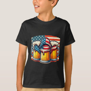 Beer American Flag 4th Of July Men Women Drinking  T-Shirt