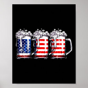 Beer American Flag 4th Of July Men Women Merica Dr Poster