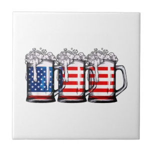 Beer American Flag 4th of July Men Women Merica Dr Tile