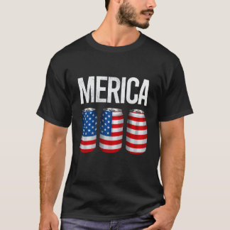 Beer American Flag 4th of July Merica Drinking USA T-Shirt