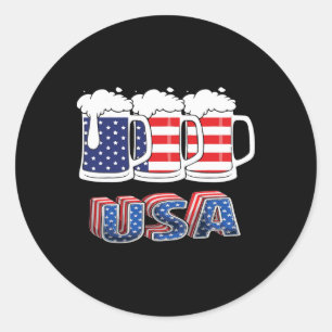 Beer American Flag 4th Of July Merica Usa Drinking Classic Round Sticker