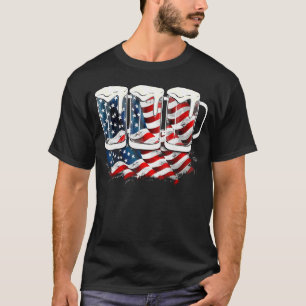 Beer American Flag 4th of July Merica USA Flag Pat T-Shirt