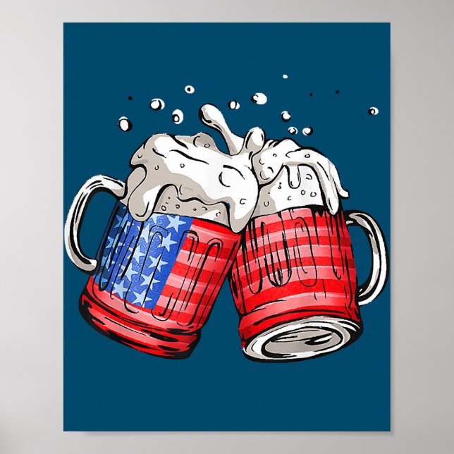 Beer American Flag 4th Of July  Poster (Front)