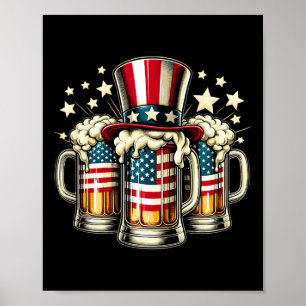Beer American Flag Usa 4th Of July Party Drinking  Poster