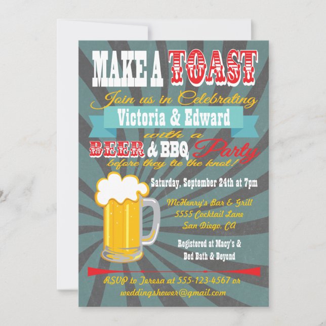 Beer and BBQ Party Couples Shower Invitation (Front)