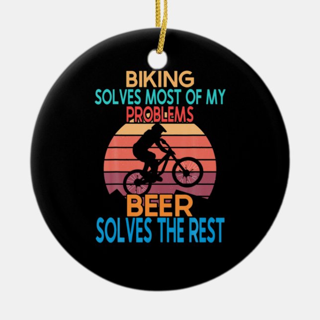 Beer And Biking Birthday Ceramic Tree Decoration (Front)