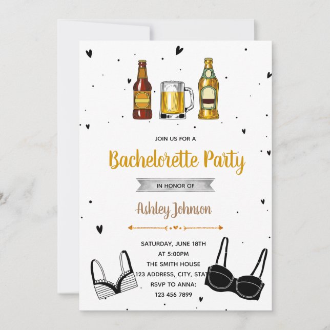 Beer and bras bachelorette invitation (Front)