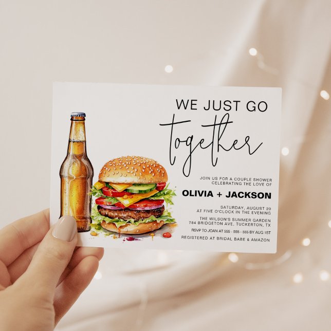 Beer and Burger Funny Casual Couples Shower Invitation (Creator Uploaded)