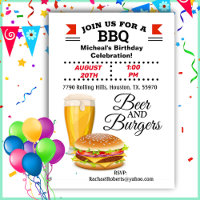 Beer And Burgers BBQ Birthday  Invitation