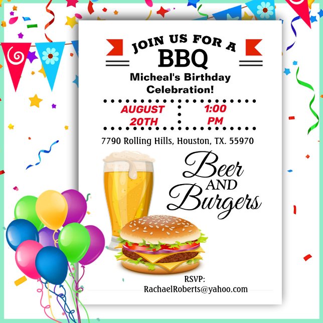 Beer And Burgers BBQ Birthday  Invitation (Creator Uploaded)
