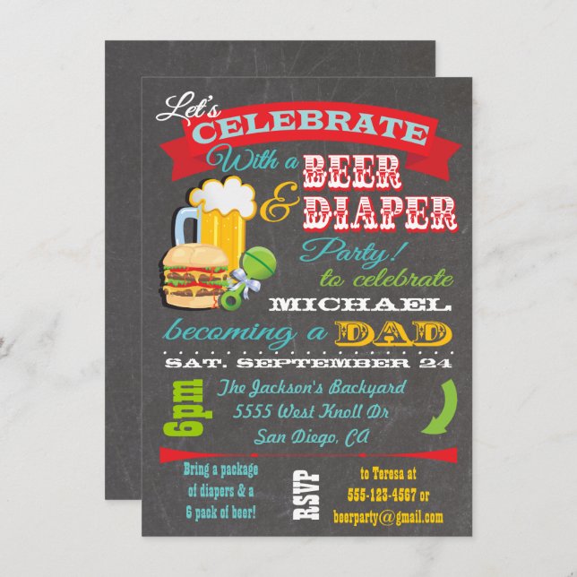 Beer and Diaper Baby Shower for Dad to be Invitation (Front/Back)