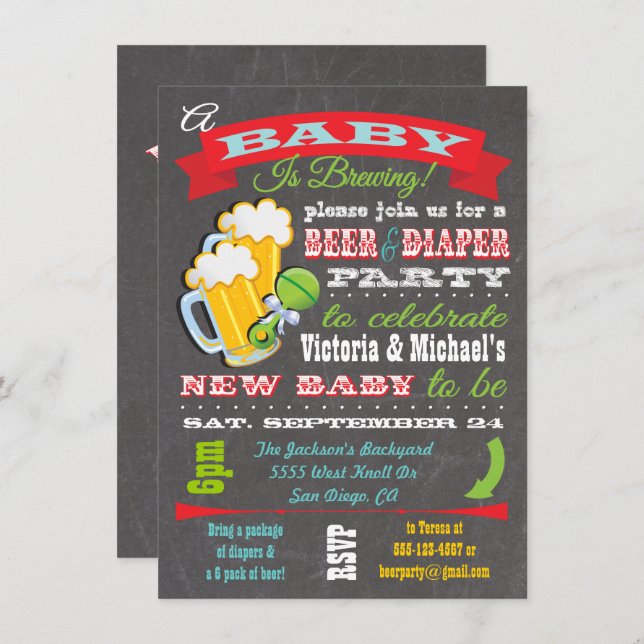 Beer and Diaper Baby Shower Invitations (Front/Back)