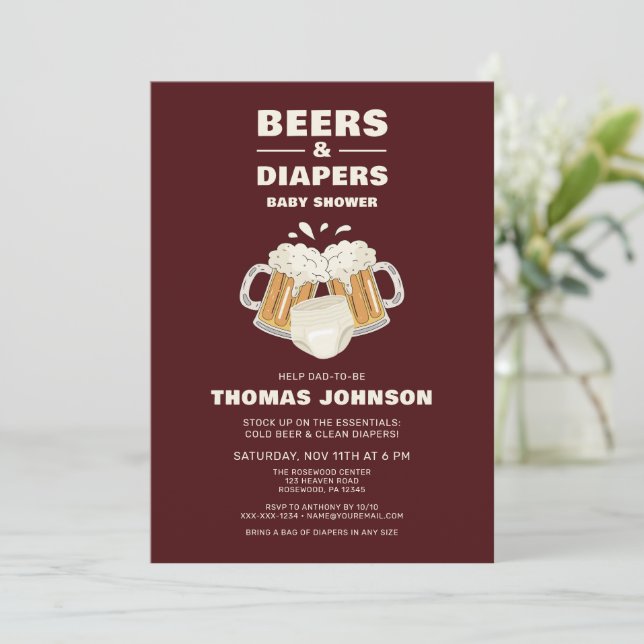 Beer and Diaper Baby Shower Party Invitation (Standing Front)