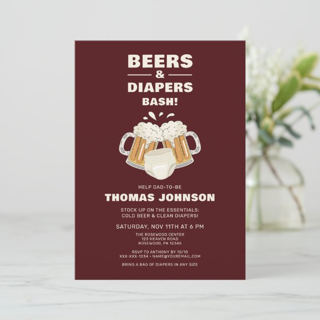 Beer and Diaper Bash Party Invitation (Standing Front)