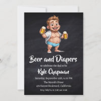 beer and diapers men's diaper party invitations