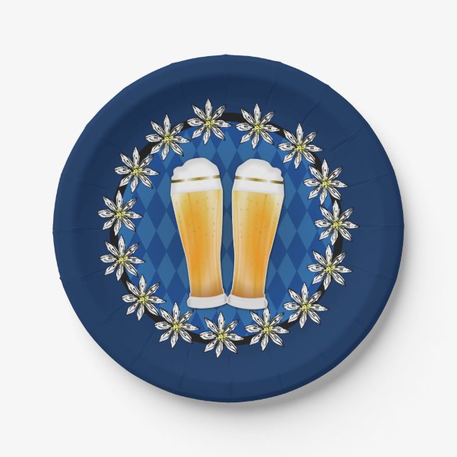 Beer and Edelweiss Oktoberfest Paper Plate (Front)