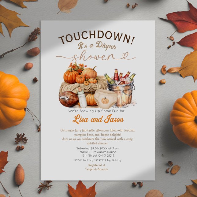 Beer and Football Pumpkin Fall Diaper Shower Invitation (Creator Uploaded)