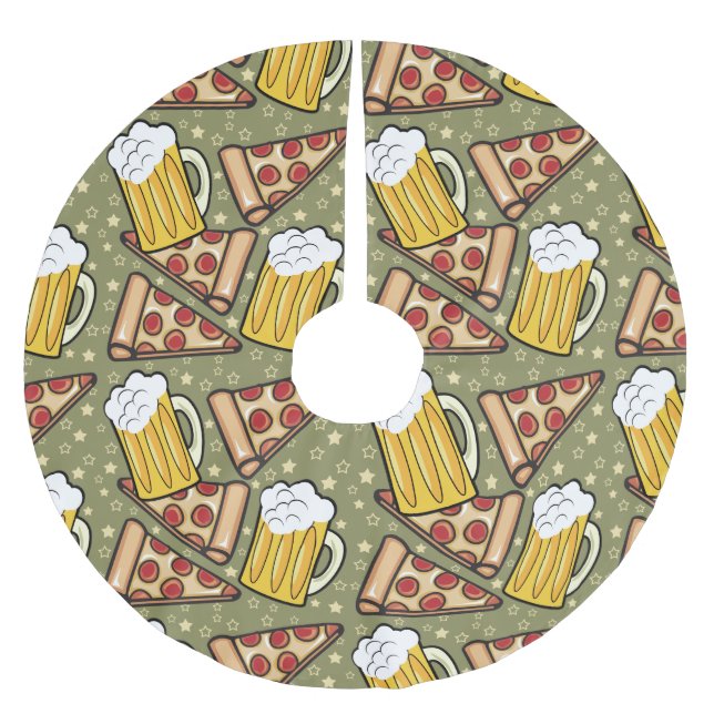 Beer and Pizza Graphic Pattern Brushed Polyester Tree Skirt (Front)