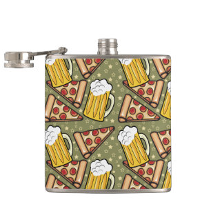 Beer and Pizza Graphic Pattern Hip Flask