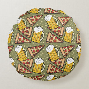 Beer and Pizza Graphic Pattern Round Cushion